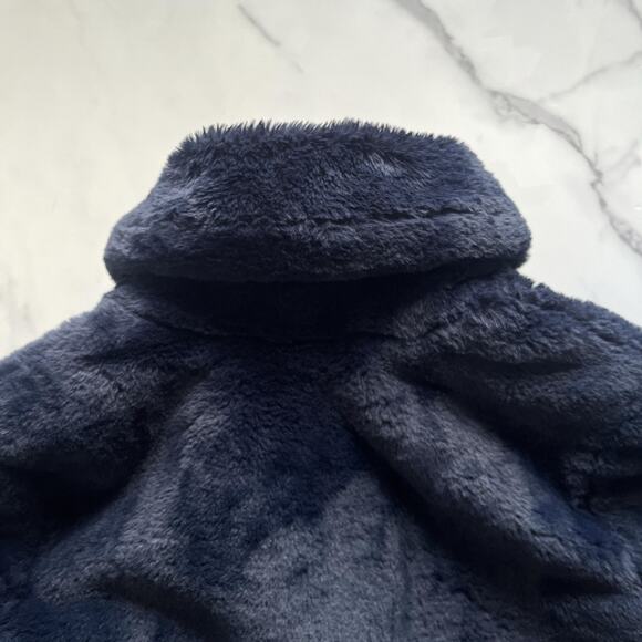 Banana Republic Faux Fur Coat Navy Blue Size XS Statement Chic Teddy Lux Jacket - Picture 9 of 12